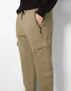 BERSHKA Pantalon jogger cargo slim Blanc cassé Fashion