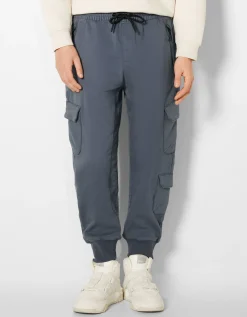 BERSHKA Pantalon jogger cargo slim Blanc cassé Discount