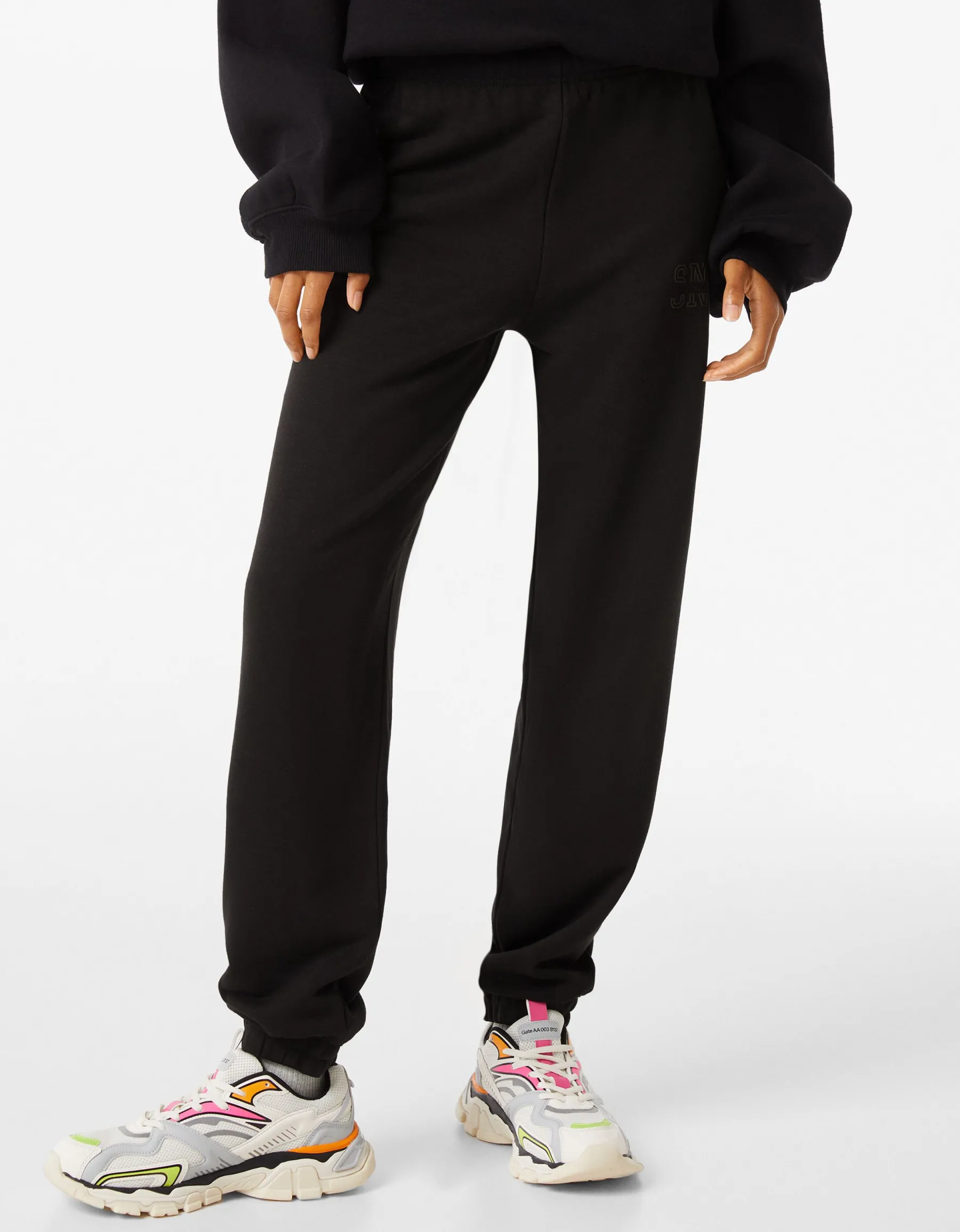 BERSHKA Pantalon jogger molleton Noir Outlet