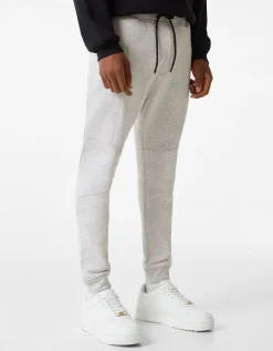BERSHKA Pantalon jogger molleton découpes Gris Shop