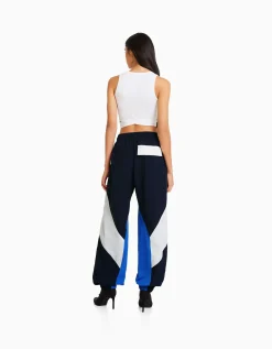 BERSHKA Pantalon jogger molleton effet nylon color block Bleu Flash Sale