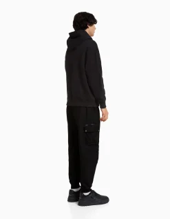 BERSHKA Pantalon jogger technique multifonction Noir New