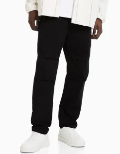BERSHKA Pantalon loose coton Noir Discount