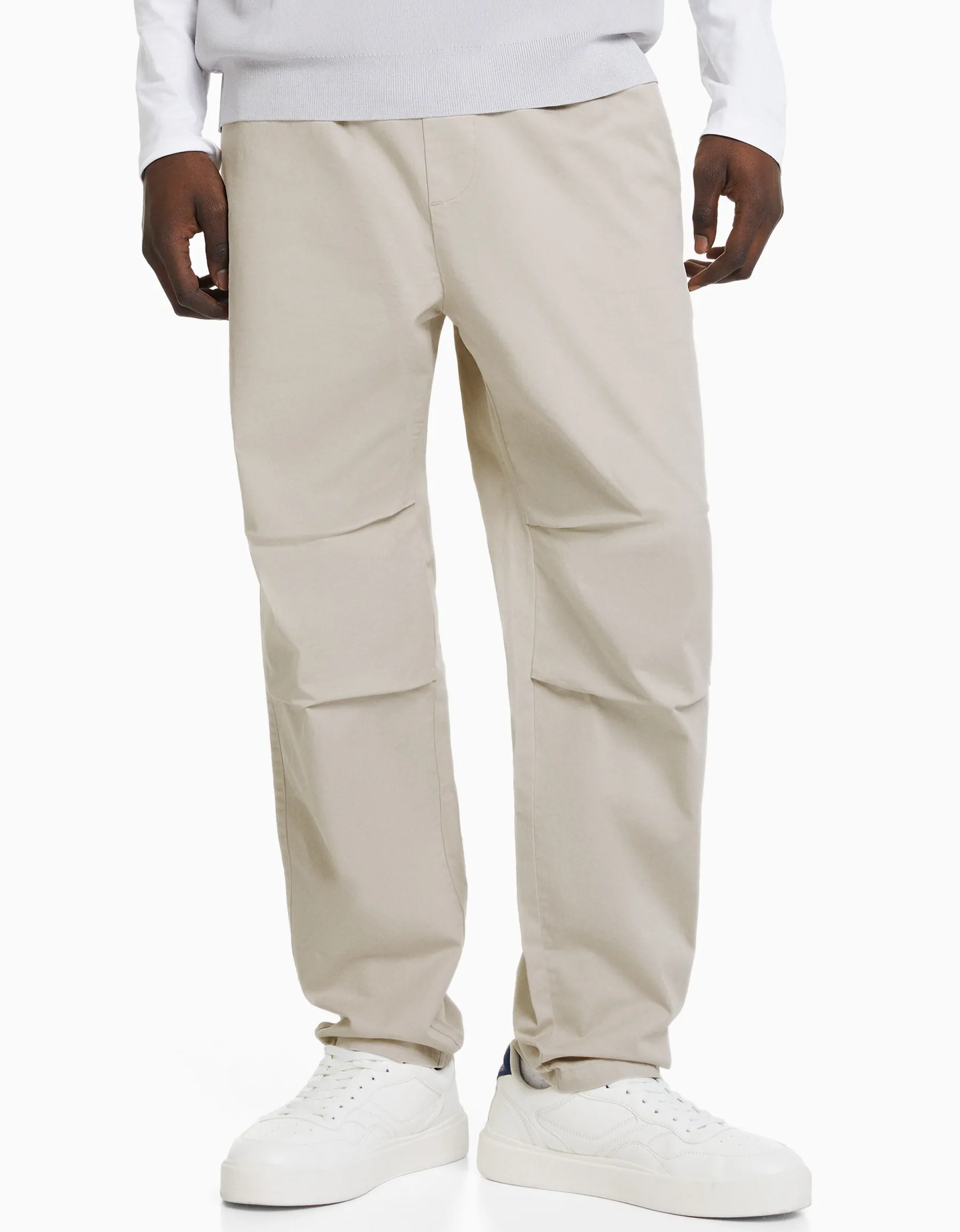 BERSHKA Pantalon loose coton Noir Cheap