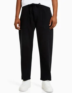 BERSHKA Pantalon loose rustique Noir New