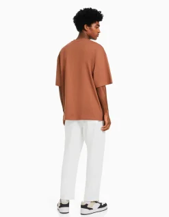 BERSHKA Pantalon loose rustique Blanc Discount