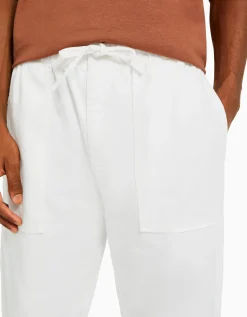 BERSHKA Pantalon loose rustique Blanc Discount