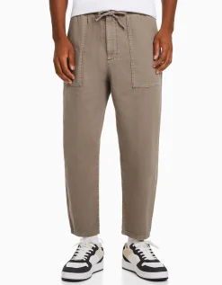 BERSHKA Pantalon loose rustique Blanc Discount
