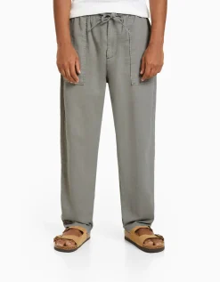 BERSHKA Pantalon loose rustique Blanc Hot