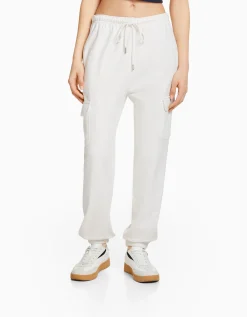 BERSHKA Pantalon molleton poches Gris Discount