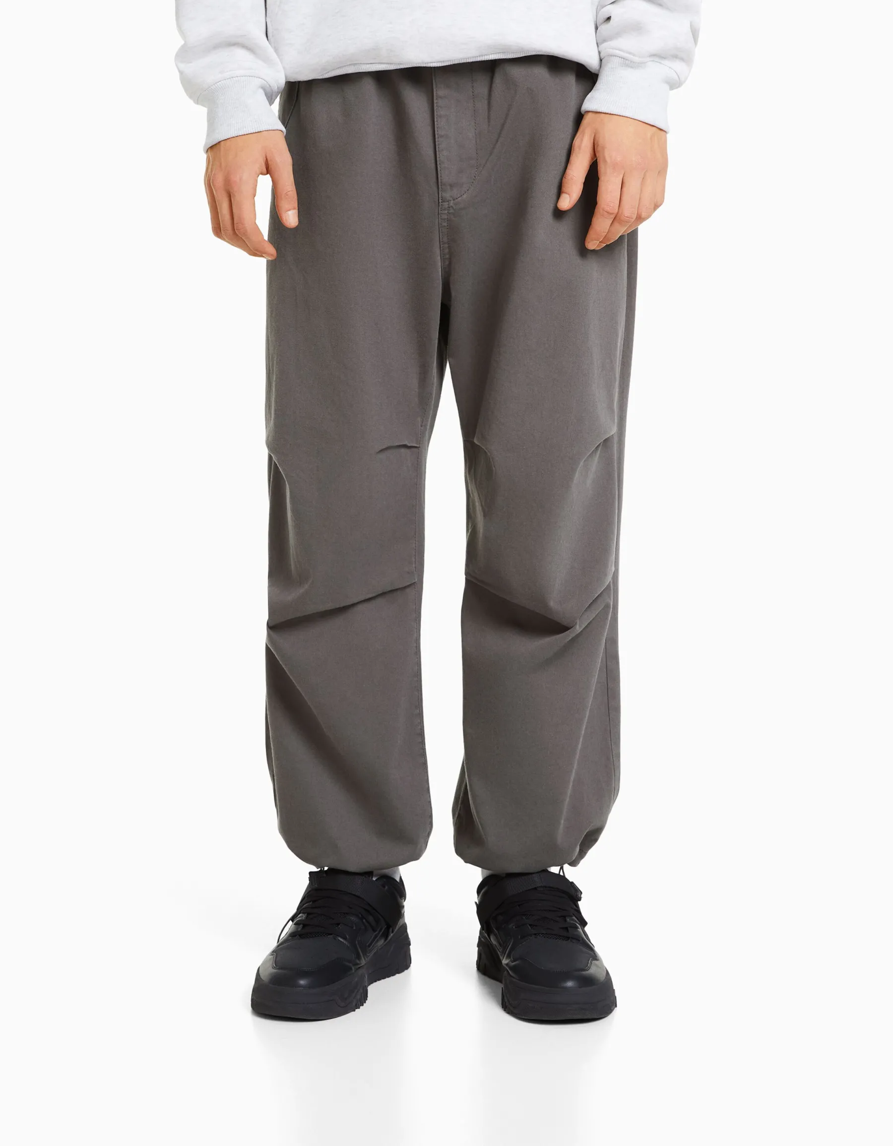 BERSHKA Pantalon parachute coton Gris Clearance