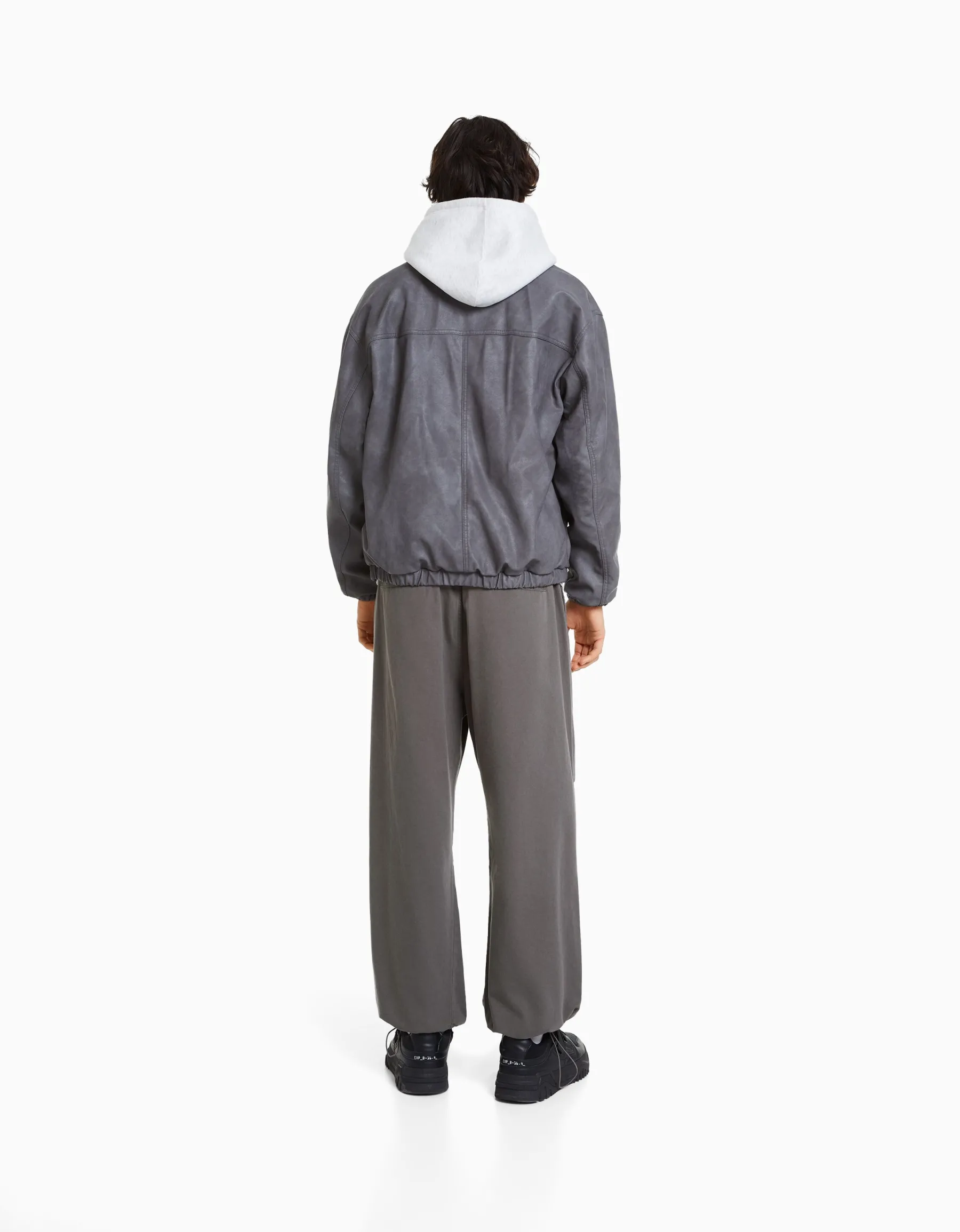 BERSHKA Pantalon parachute coton Gris Clearance