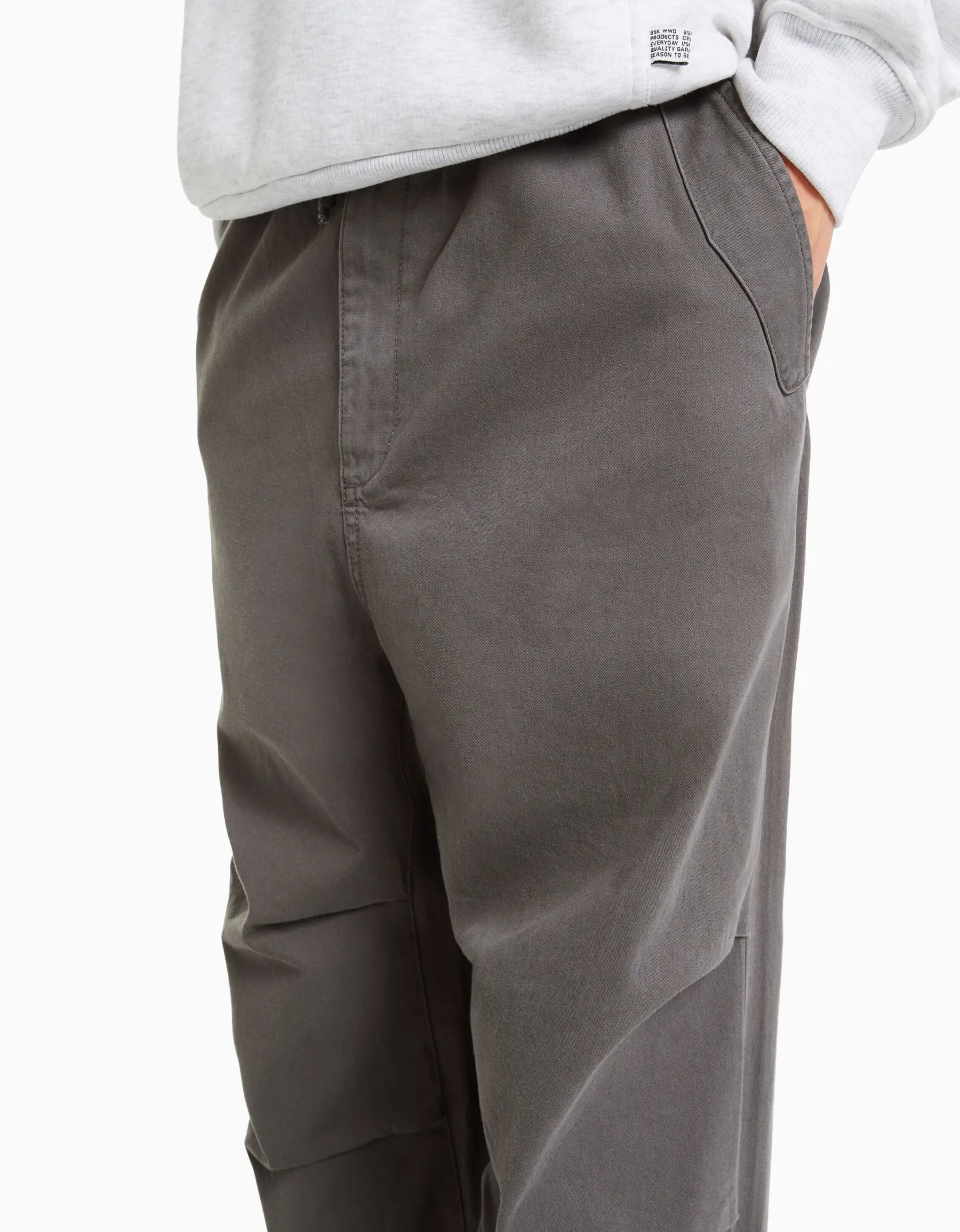 BERSHKA Pantalon parachute coton Gris Clearance