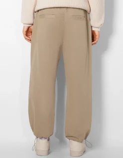 BERSHKA Pantalon parachute coton Camel Fashion
