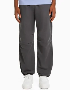 BERSHKA Pantalon parachute molleton poche fermeture Éclair Kaki Flash Sale