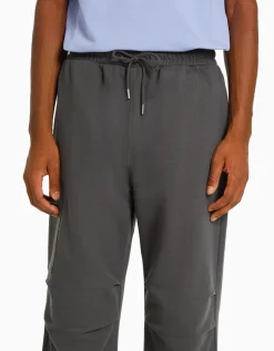 BERSHKA Pantalon parachute molleton poche fermeture Éclair Kaki Flash Sale