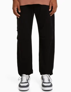BERSHKA Pantalon parachute molleton poche fermeture Éclair Kaki Best Sale
