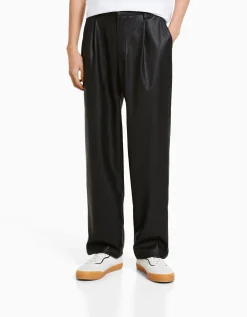 BERSHKA Pantalon semi jogger similicuir Noir Best Sale