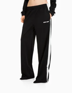 BERSHKA Pantalon straight bande latérale Noir Outlet