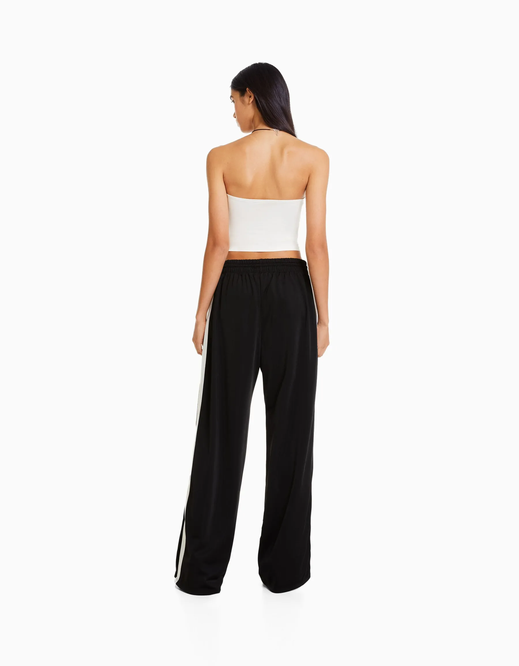 BERSHKA Pantalon straight bande latérale Noir Cheap