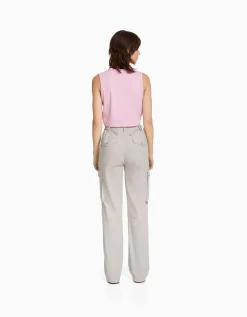 BERSHKA Pantalon straight cargo réglable Gris Store