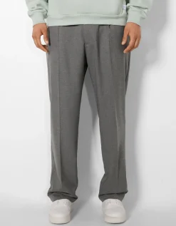BERSHKA Pantalon tailleur semi-jogger wide Noir New