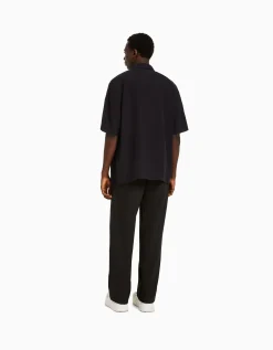 BERSHKA Pantalon tailleur semi-jogger wide Noir Cheap