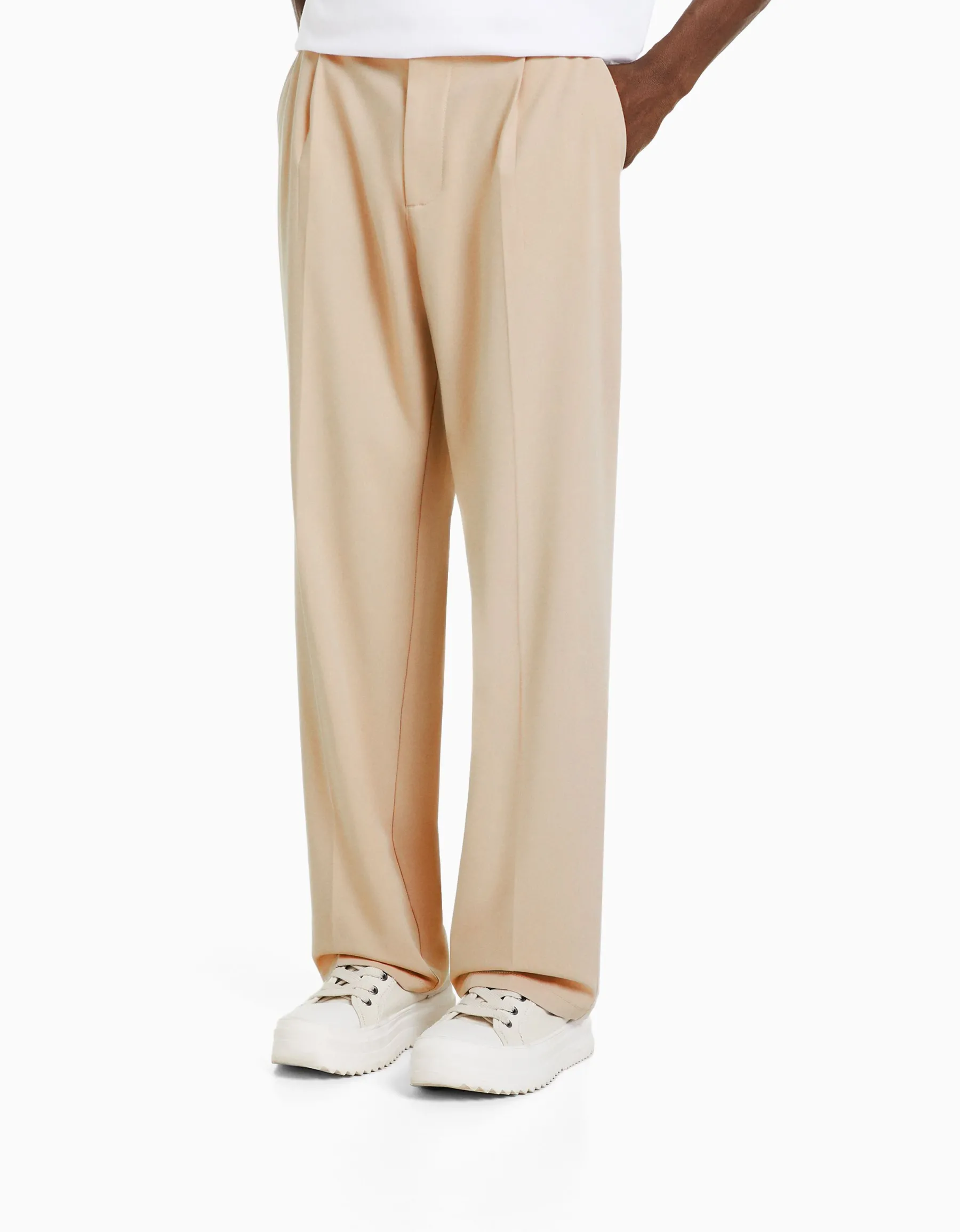 BERSHKA Pantalon tailleur semi-jogger wide Noir Cheap