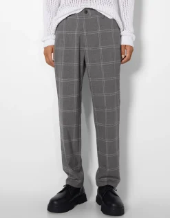 BERSHKA Pantalon tailoring carreaux Noir Outlet