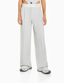 BERSHKA Pantalon tailoring imprimé Gris Cheap
