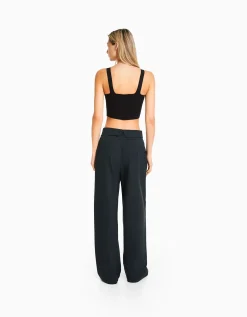BERSHKA Pantalon tailoring taille plis Sable Discount