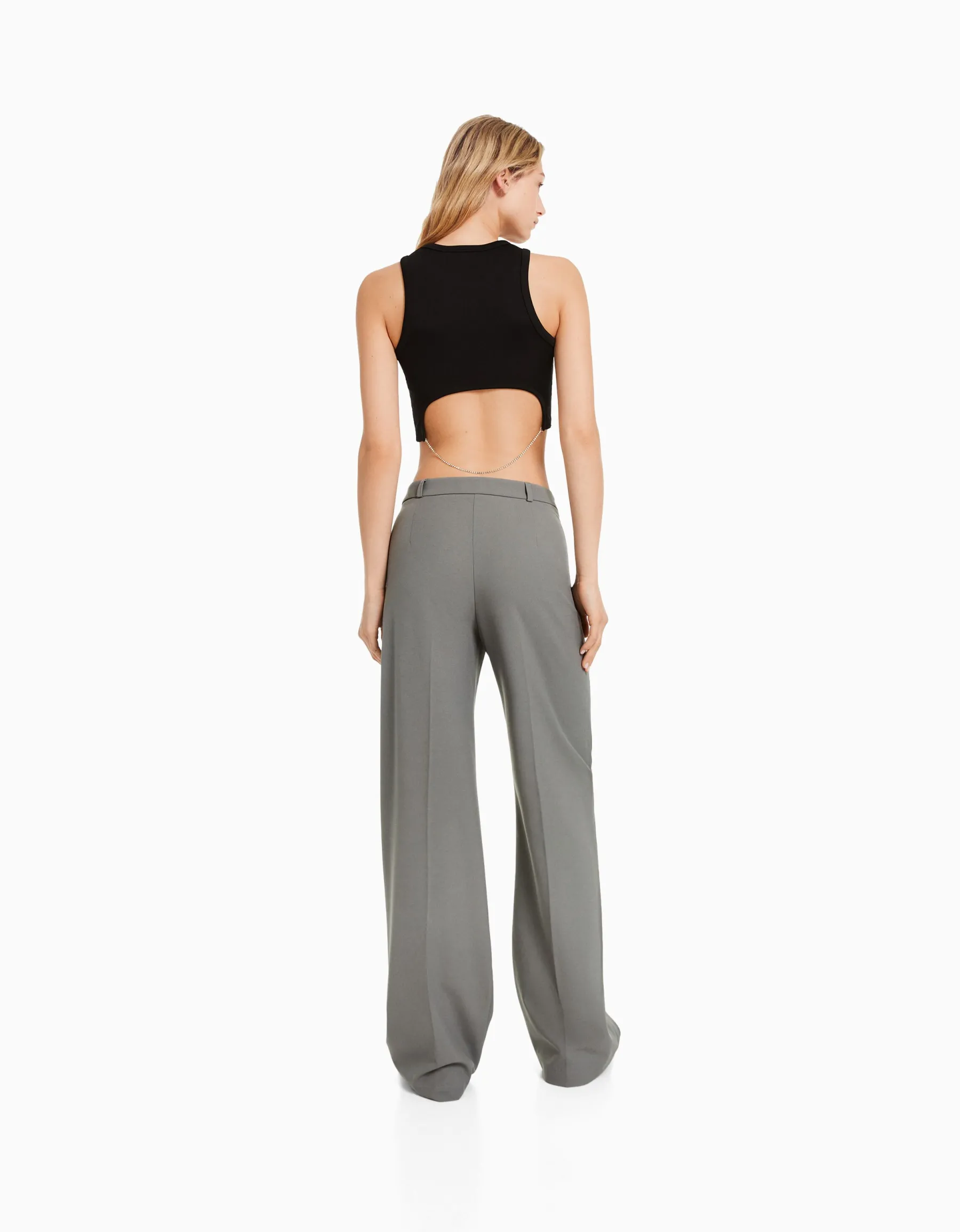 BERSHKA Pantalon tailoring wide leg passants Marine Flash Sale