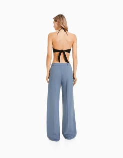 BERSHKA Pantalon tailoring wide leg passants Marine Outlet