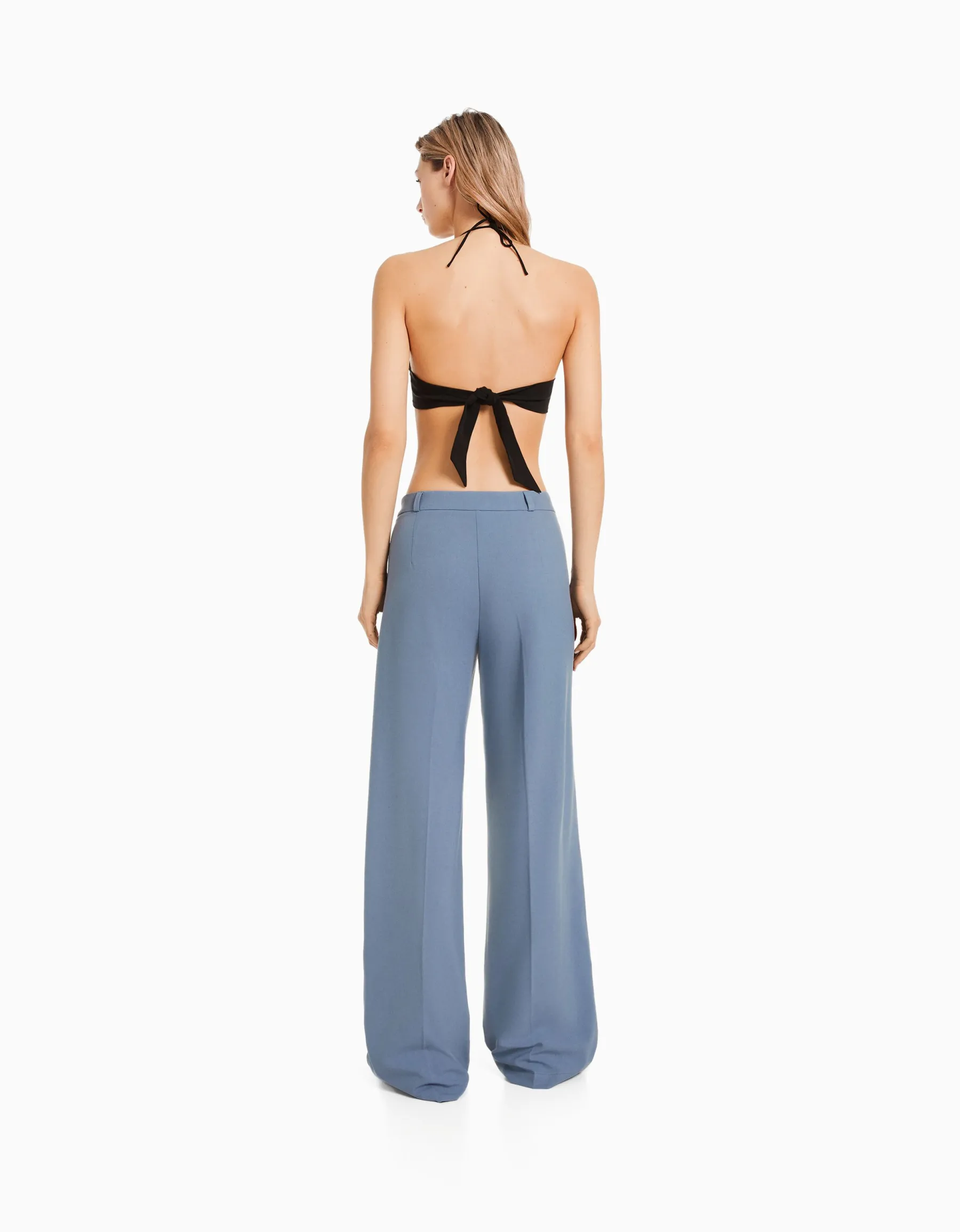 BERSHKA Pantalon tailoring wide leg passants Marine Outlet