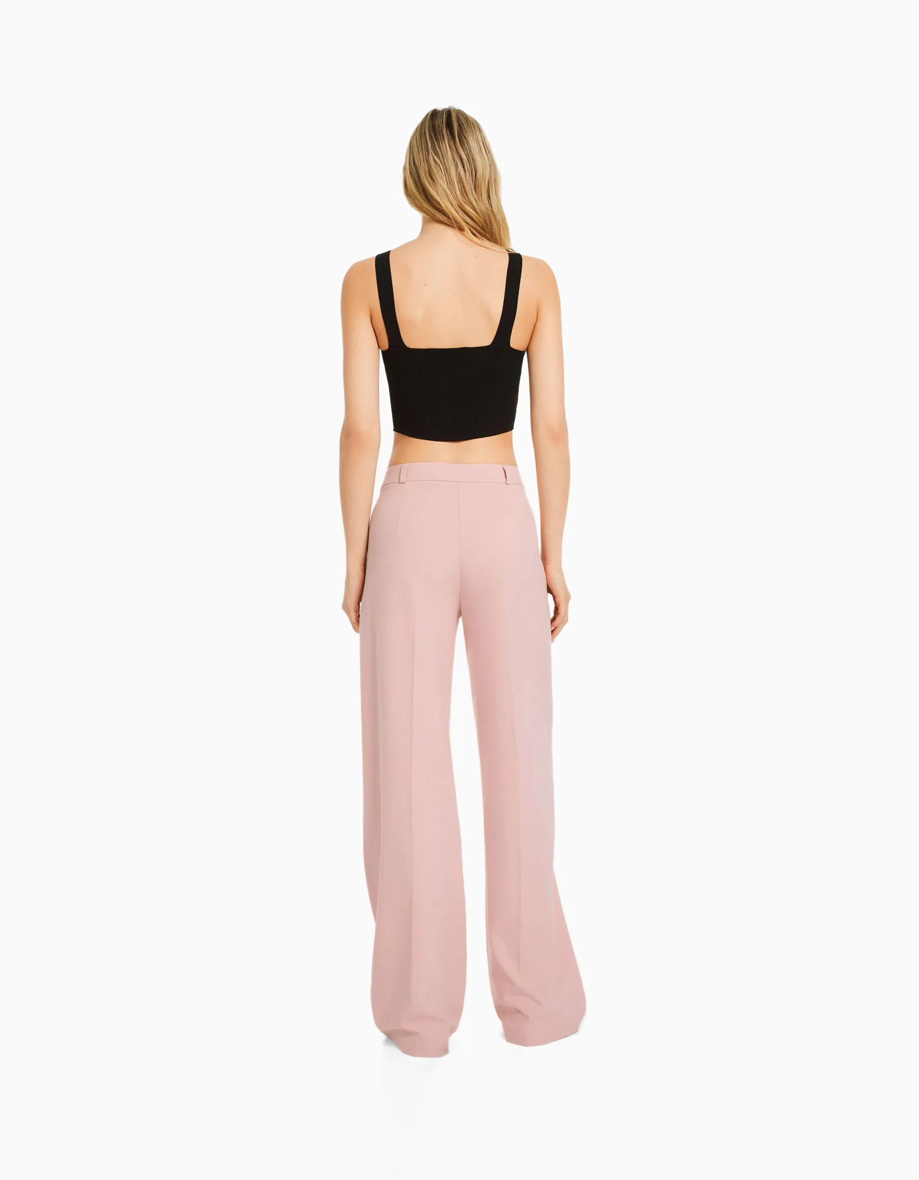 BERSHKA Pantalon tailoring wide leg passants Marine Online