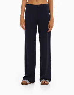 BERSHKA Pantalon tailoring wide leg passants Marine Shop