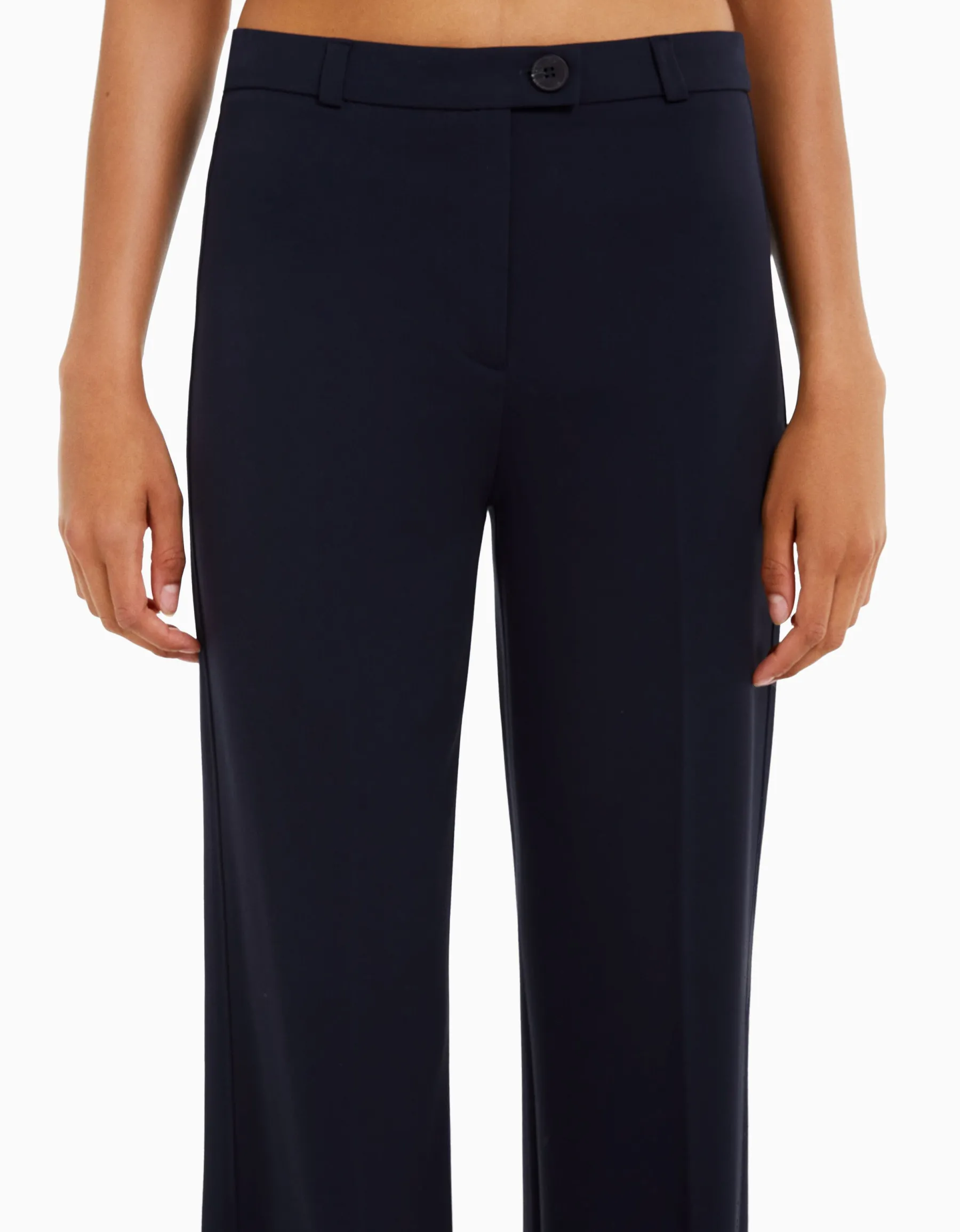BERSHKA Pantalon tailoring wide leg passants Marine Shop