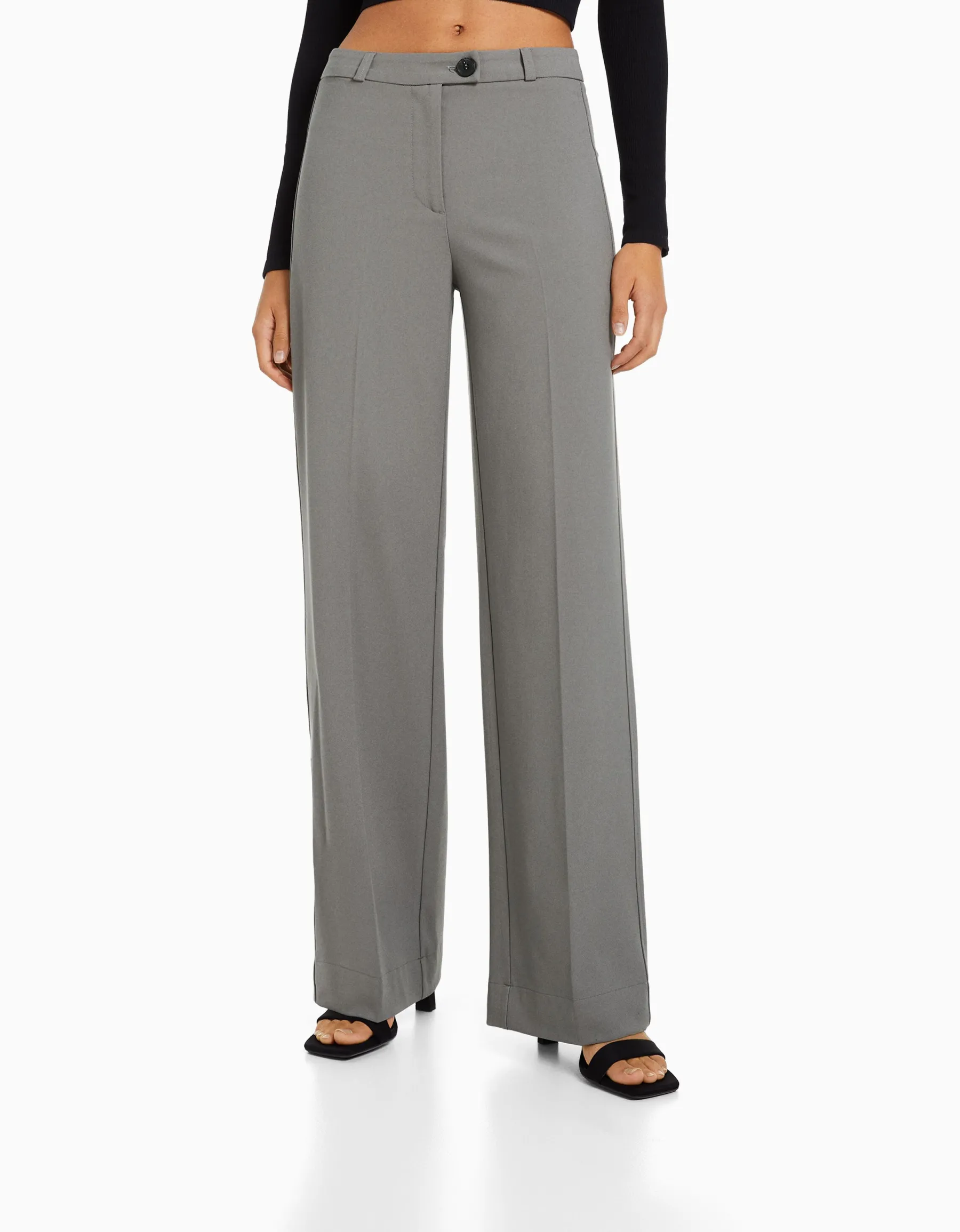 BERSHKA Pantalon tailoring wide leg passants Marine New