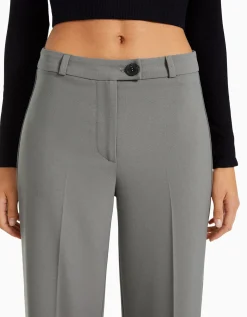 BERSHKA Pantalon tailoring wide leg passants Marine New