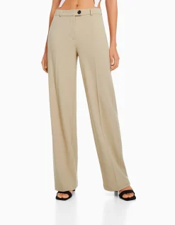 BERSHKA Pantalon tailoring wide leg passants Marine Store