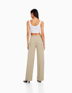 BERSHKA Pantalon tailoring wide leg passants Marine Store