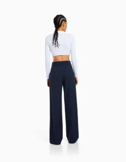 BERSHKA Pantalon wide leg passants Gris Flash Sale