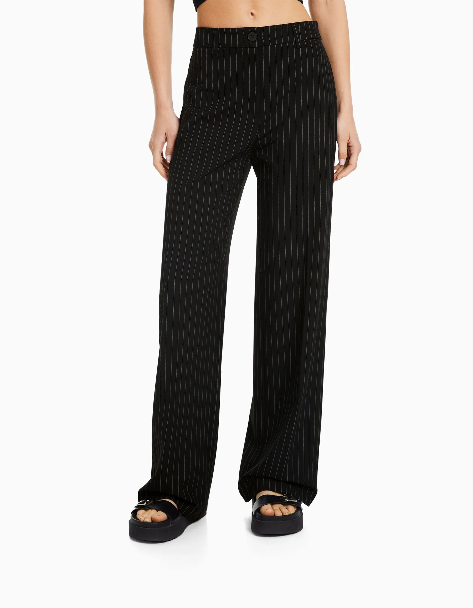 BERSHKA Pantalon wide leg passants Gris Store