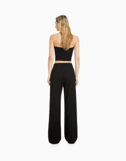 BERSHKA Pantalon wide leg passants Gris Store