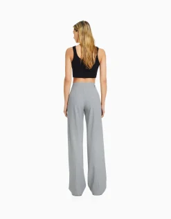 BERSHKA Pantalon wide leg passants Gris Cheap