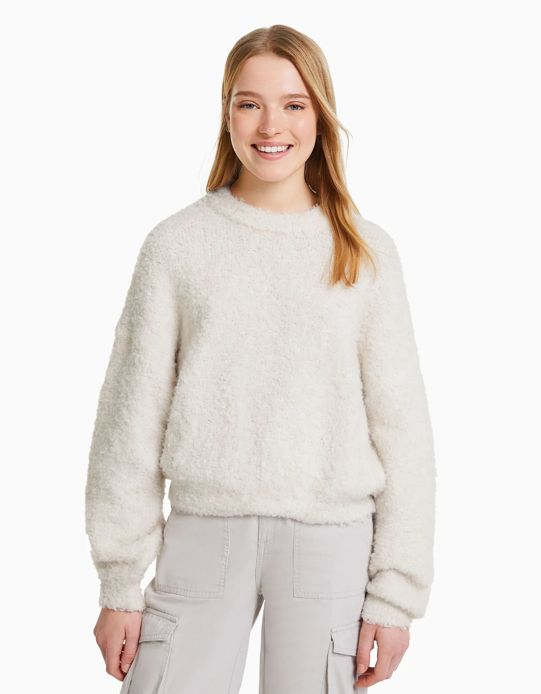 BERSHKA Pull à col rond Violet Cheap