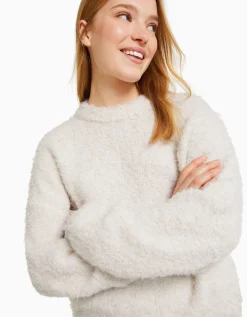 BERSHKA Pull à col rond Violet Cheap