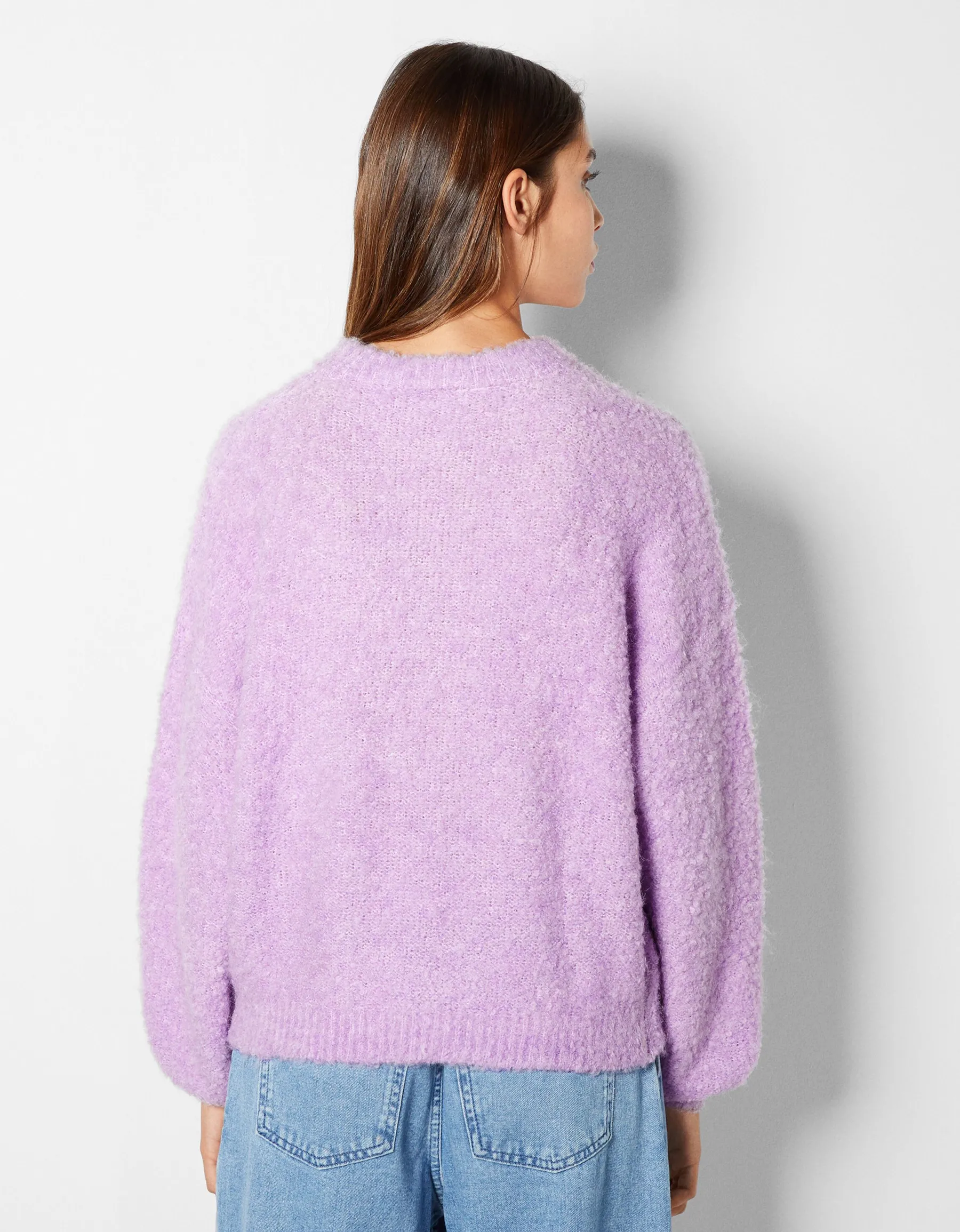 BERSHKA Pull à col rond Violet Cheap
