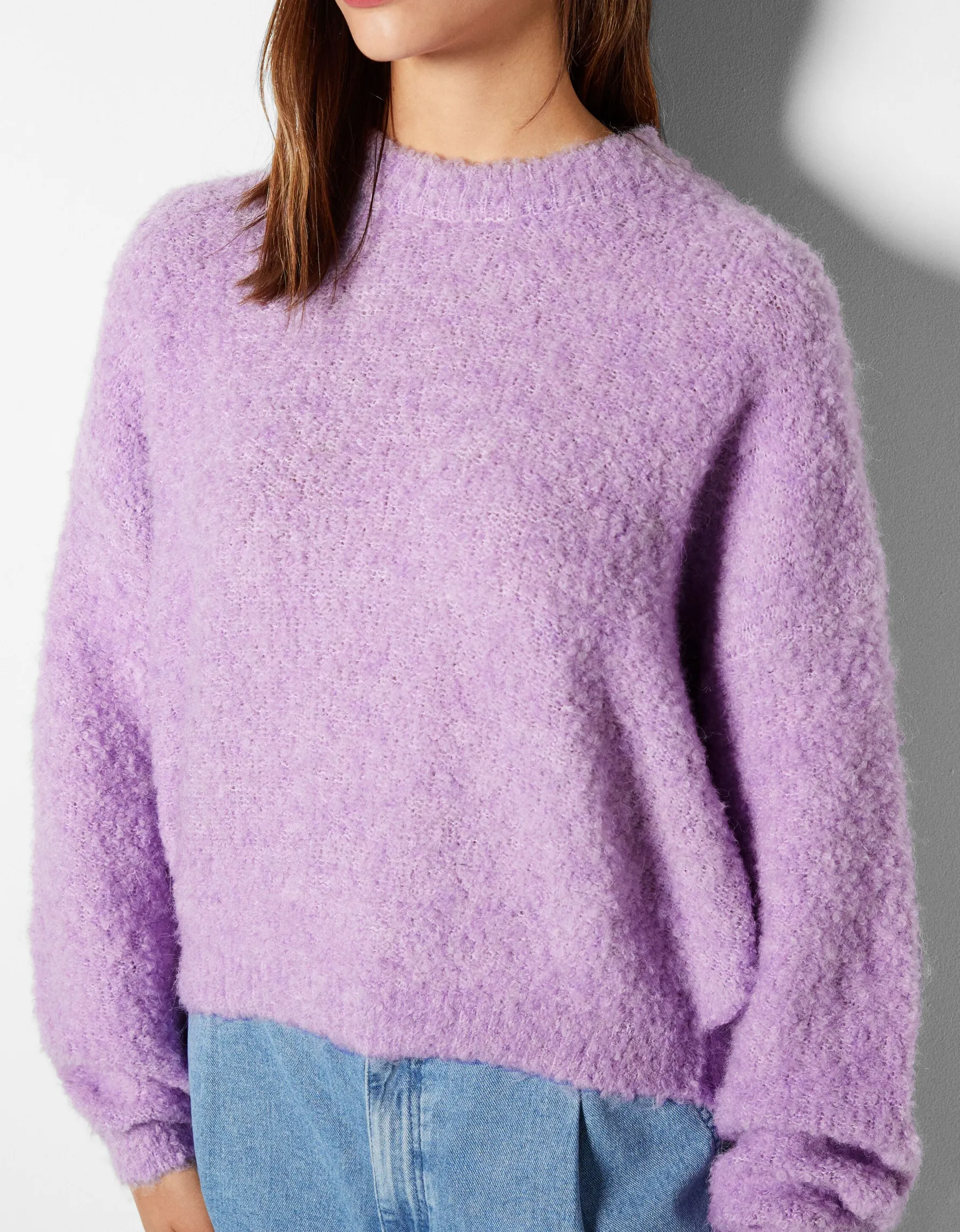 BERSHKA Pull à col rond Violet Cheap
