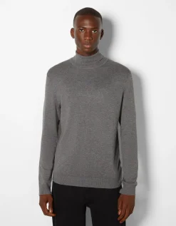 BERSHKA Pull bord-côte col roulé Noir Store